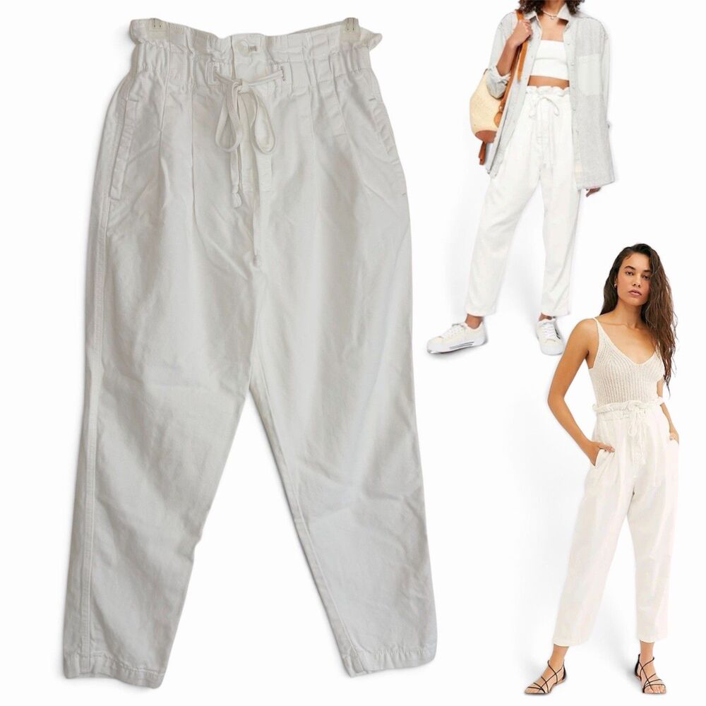 Free People Margate Pleated Paperbag Trouser Size XS White Streetwear Boho